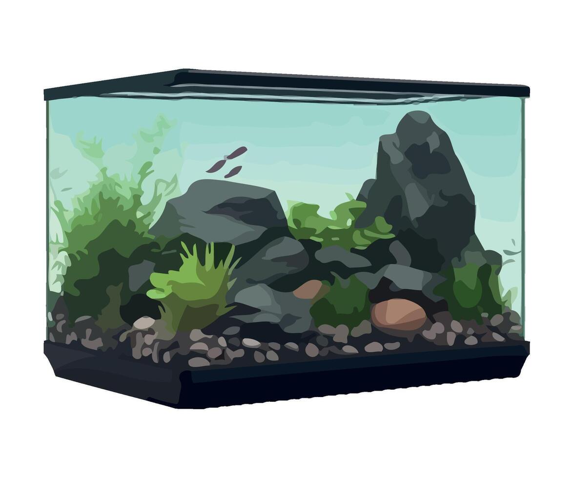 Underwater fish swim, seaweed and plants icon isolated vector