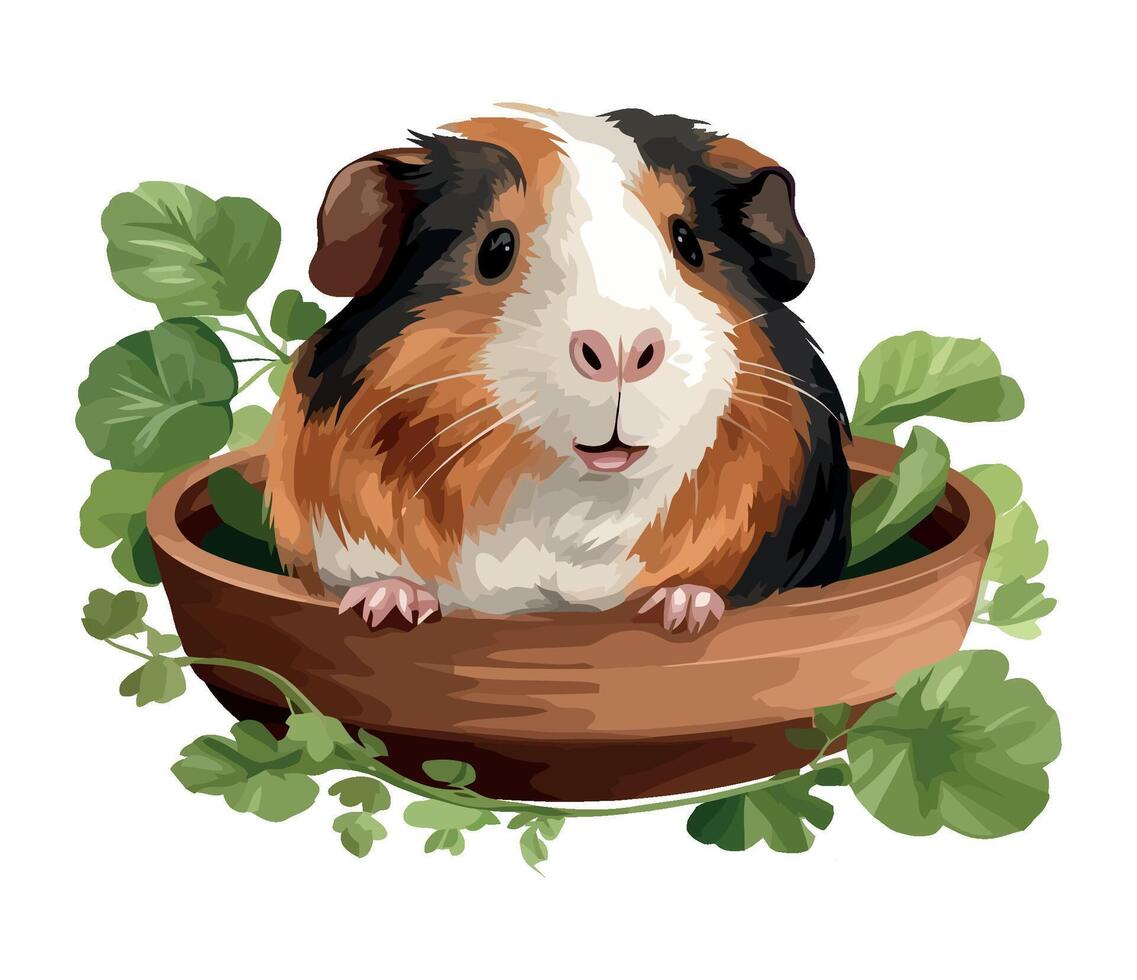 Fluffy pets sitting in grass, eating food icon isolated vector