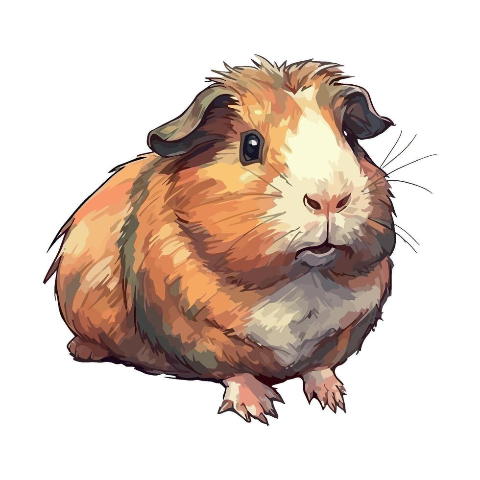 Fluffy guinea pig sitting, cute and cuddly icon isolated vector