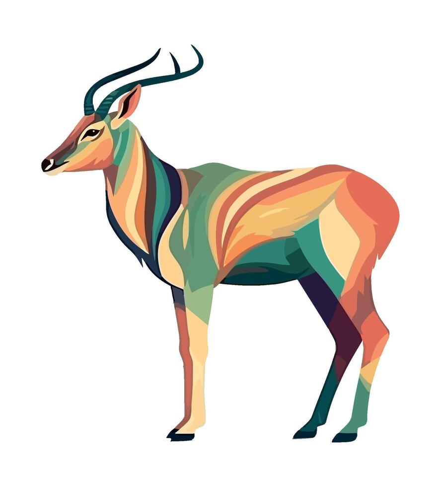 Horned gazelle standing in African grassland scenery icon isolated vector