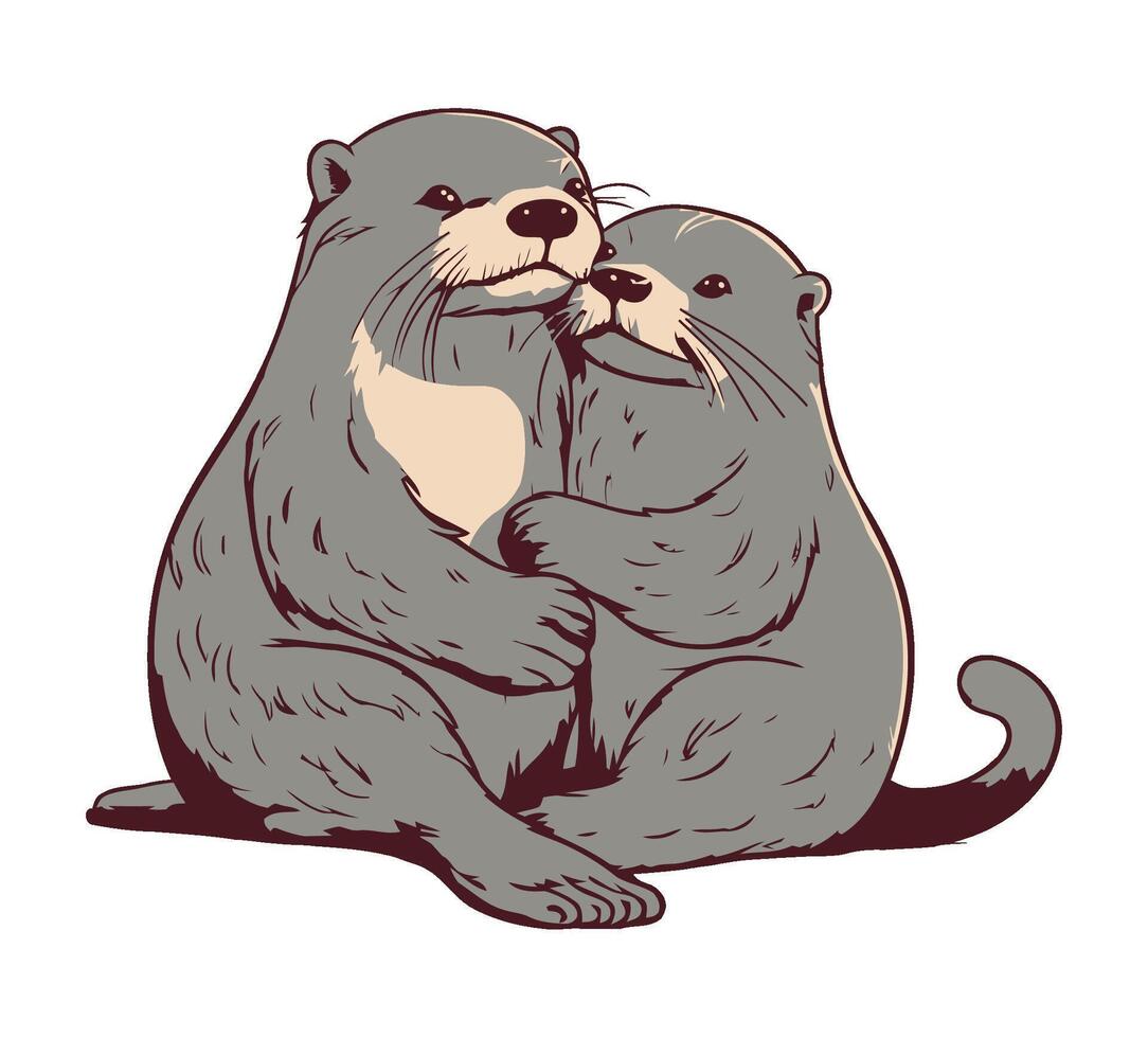 couple otter animals icon isolated illustration vector