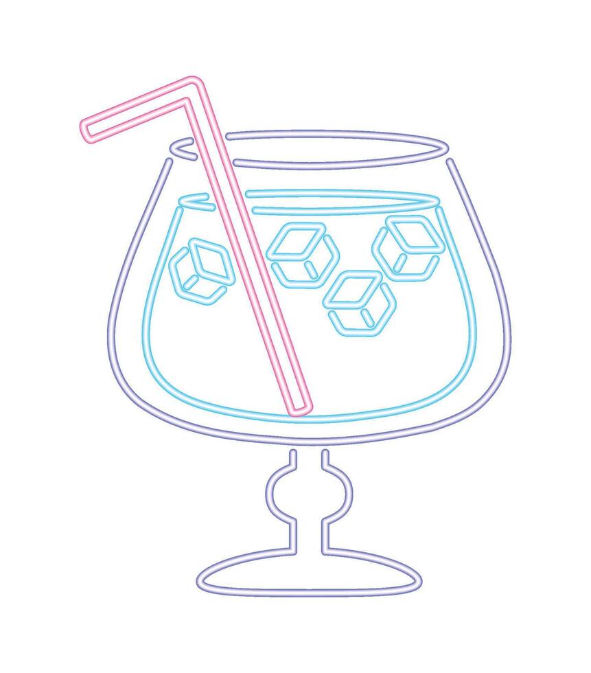 neon cocktail with ice illustration isolated vector