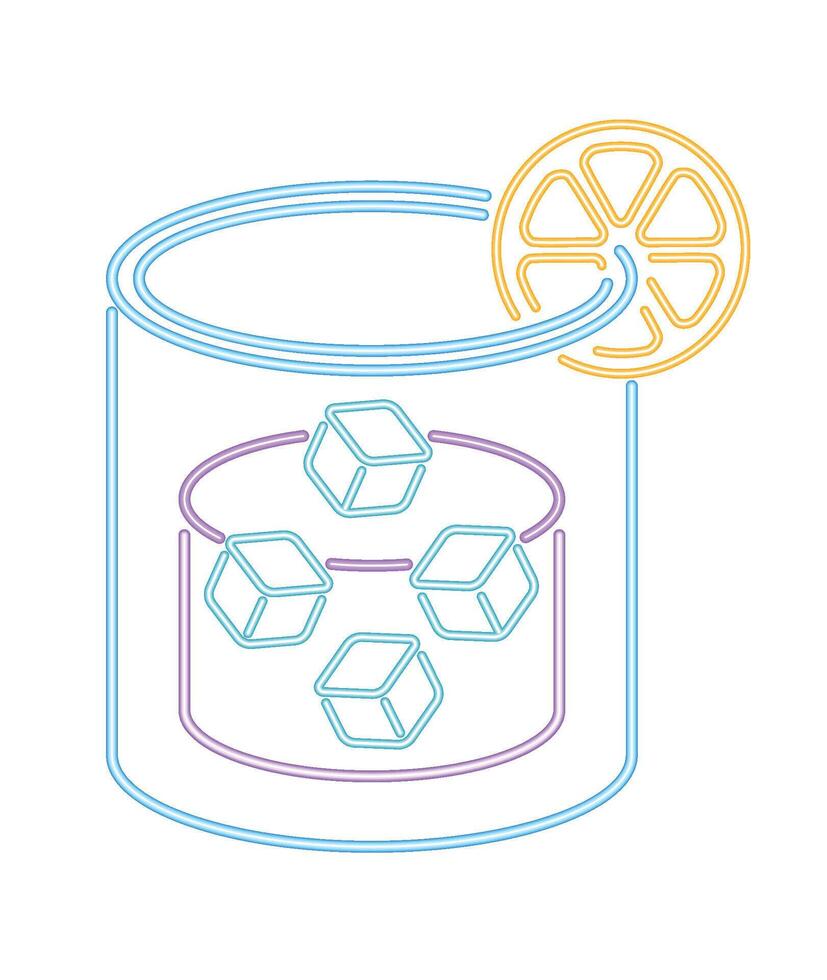 neon cocktail with slice lemon illustration isolated vector