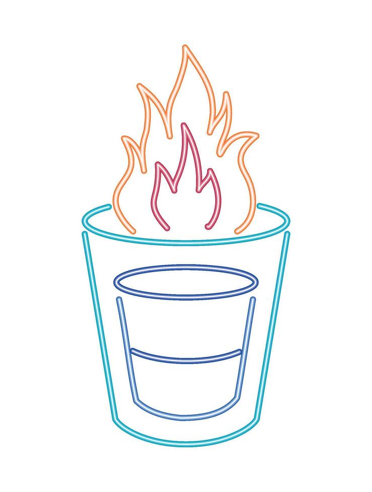 neon cocktail with flame illustration isolated vector