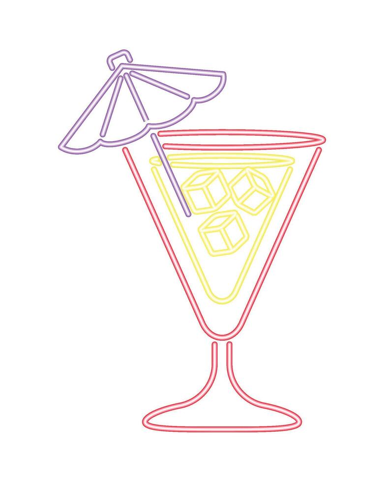 neon cocktail with umbrella illustration isolated vector