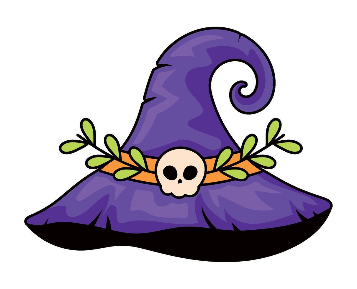 halloween witch hat with skull isolated illustration vector