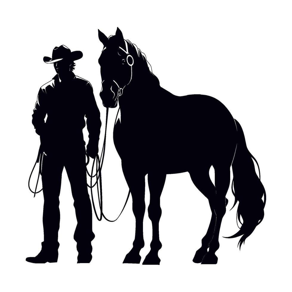 cowboy silhouette in horse mammal isolated vector