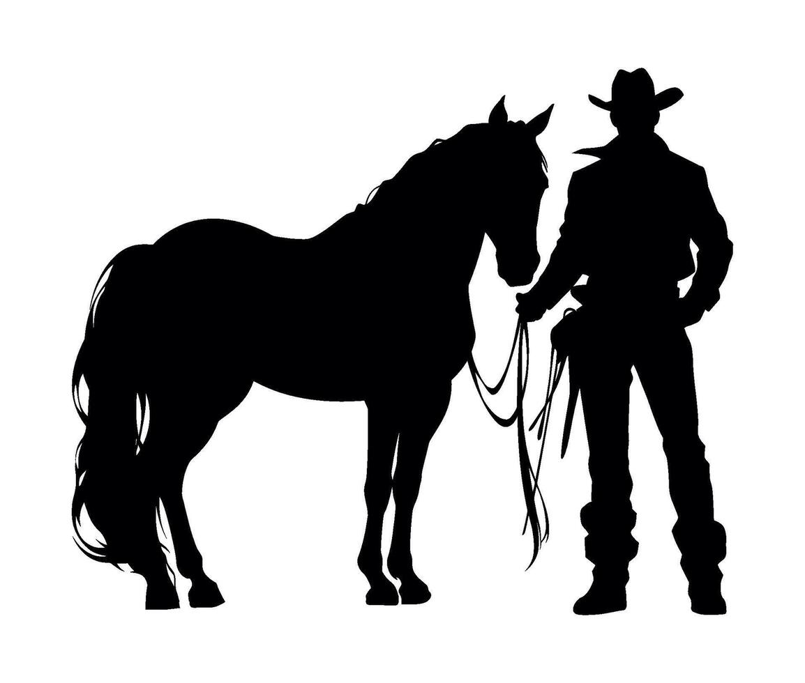 cowboy silhouette in horse stallion illustration isolated vector