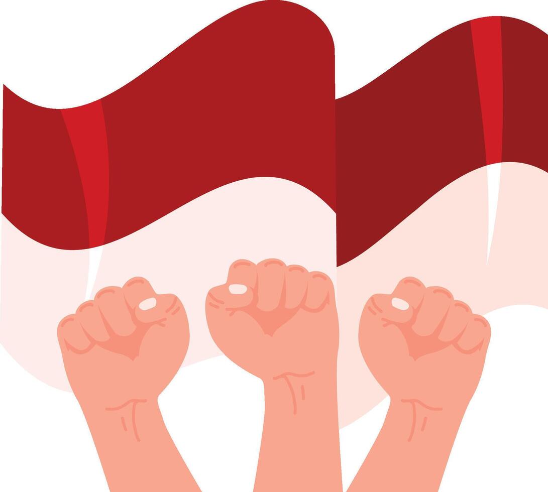 indonesia independence day flag hands up illustration vector
