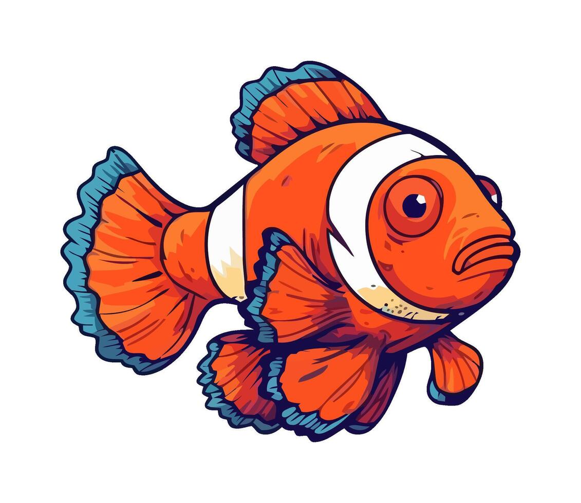 Swimming clownfish sea, cheerful and cute icon isolated vector