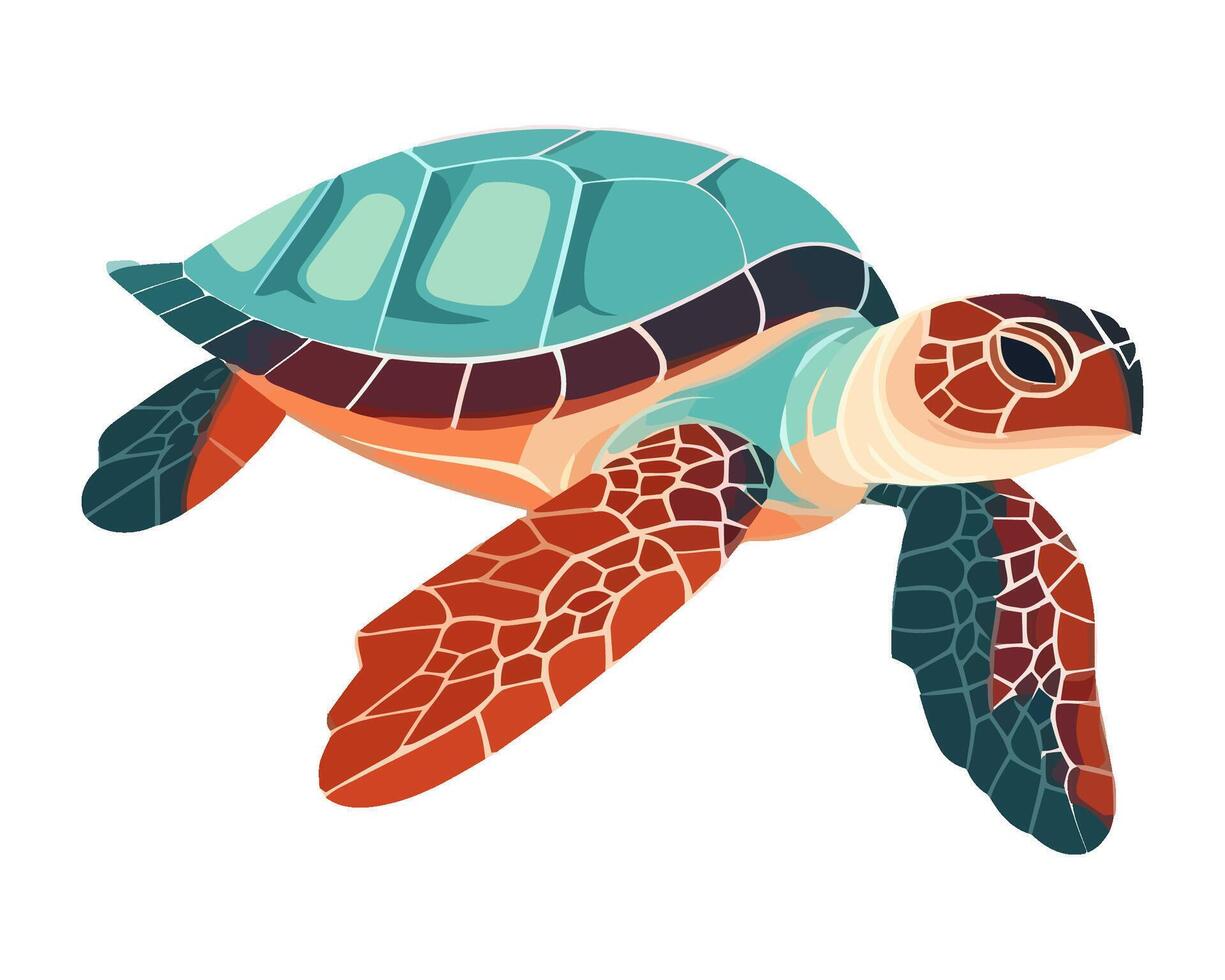 Cute sea turtle swimming in tropical reef icon isolated vector