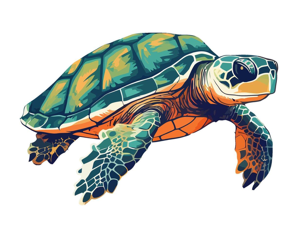Slow turtle crawls on reef in blue water icon isolated vector