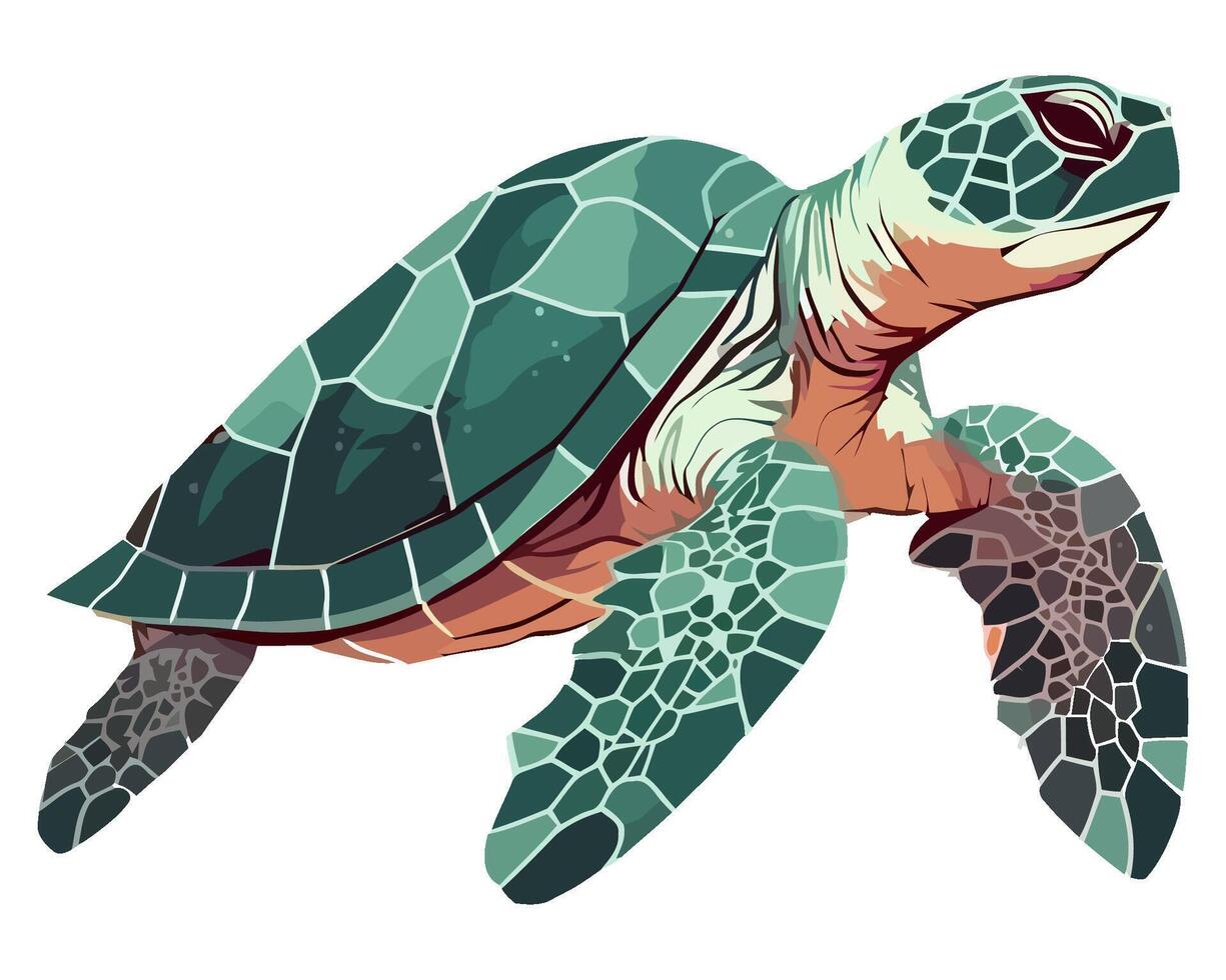 Slow turtle crawls on reef, nature mascot icon isolated vector