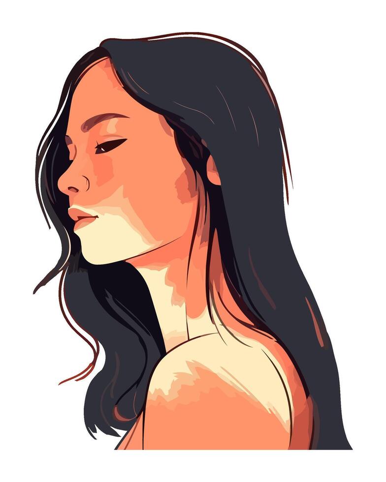 Beautiful young woman with long brown hair icon isolated vector