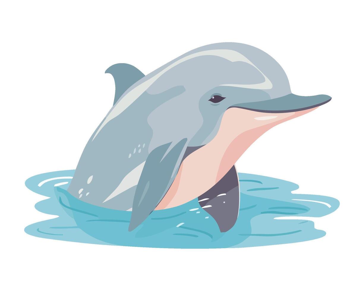 Cute dolphin swimming in icy arctic waters icon isolated vector