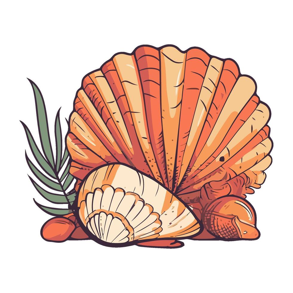 Ornate seashell and mollusk, summer design icon isolated vector
