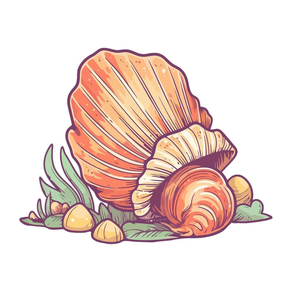 seashell coral reef, summer icon isolated vector
