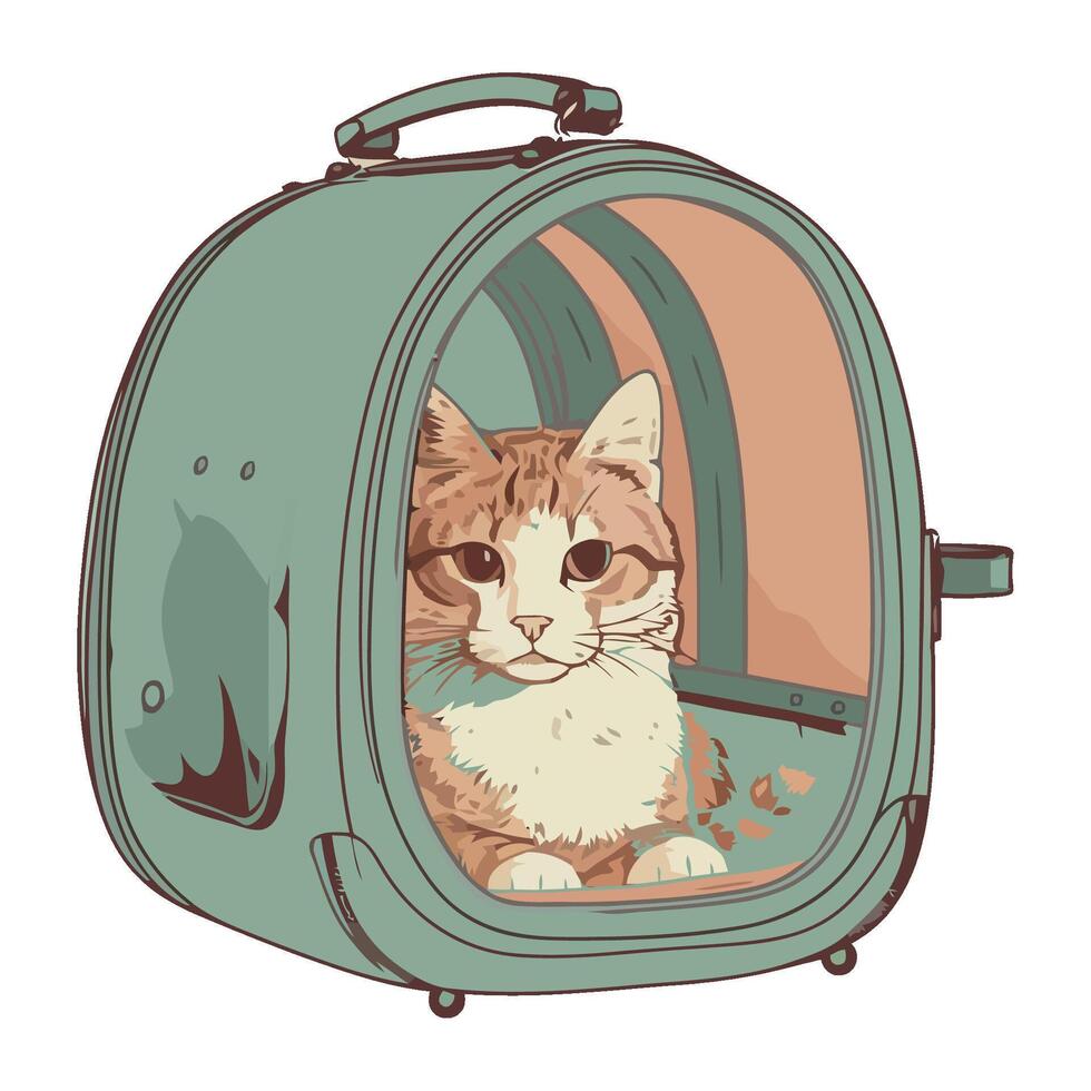 Pampered pet cat in luggage icon isolated vector