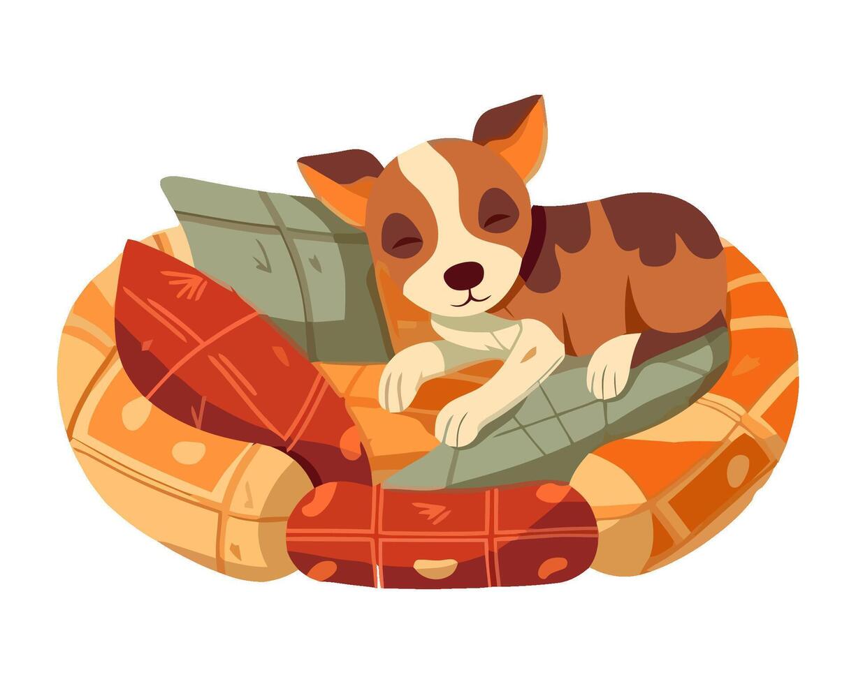 Cute puppy resting in pillows icon isolated vector