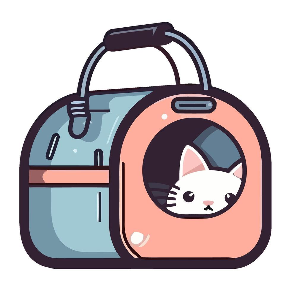 Cute kitten carrying luggage on a journey icon isolated vector