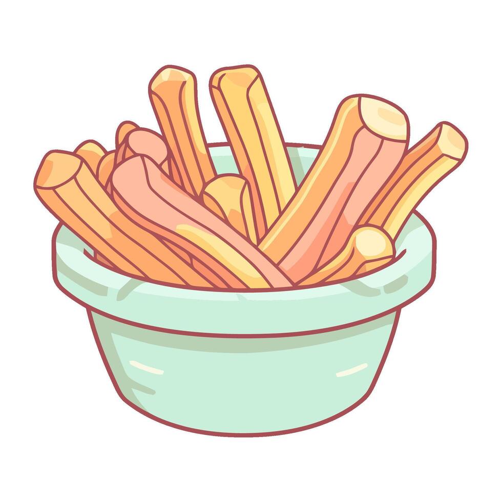 Fresh french fries snack, meal in bowl icon isolated vector