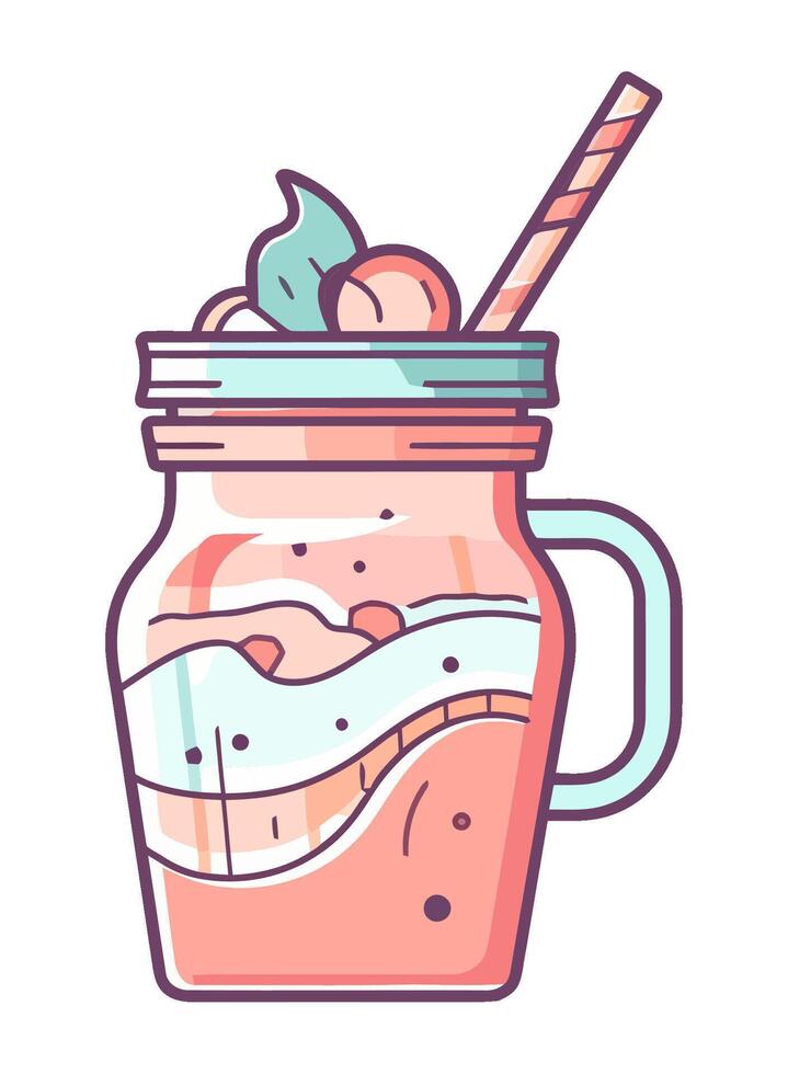Fresh fruit cocktail in cute jar design icon isolated vector