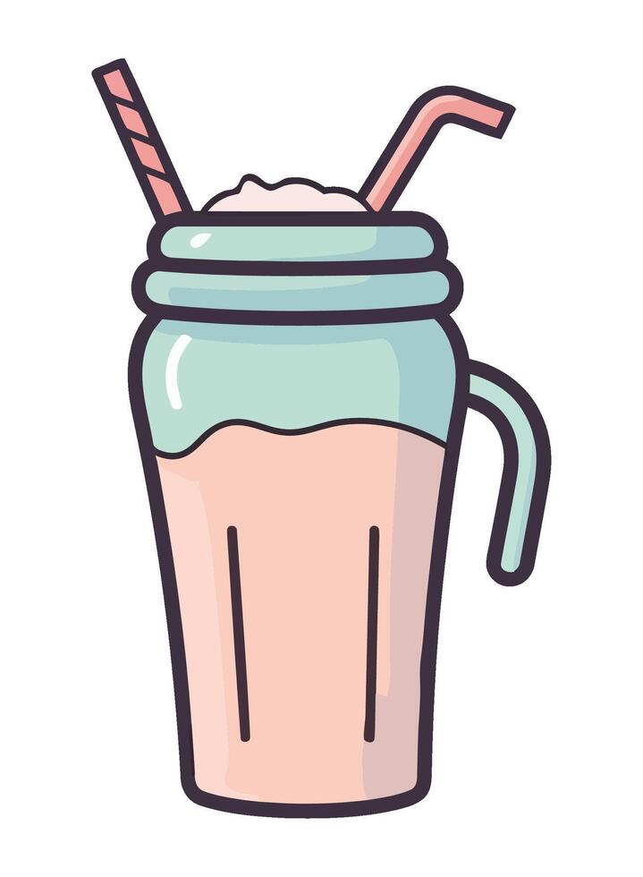 Refreshing cocktail in a jar with straw icon isolated vector