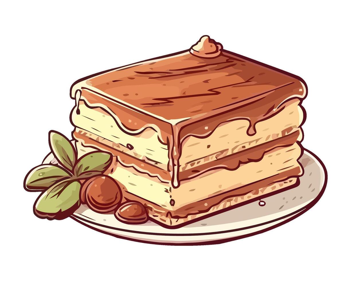 Layered chocolate cake with whipped cream icing icon isolated vector