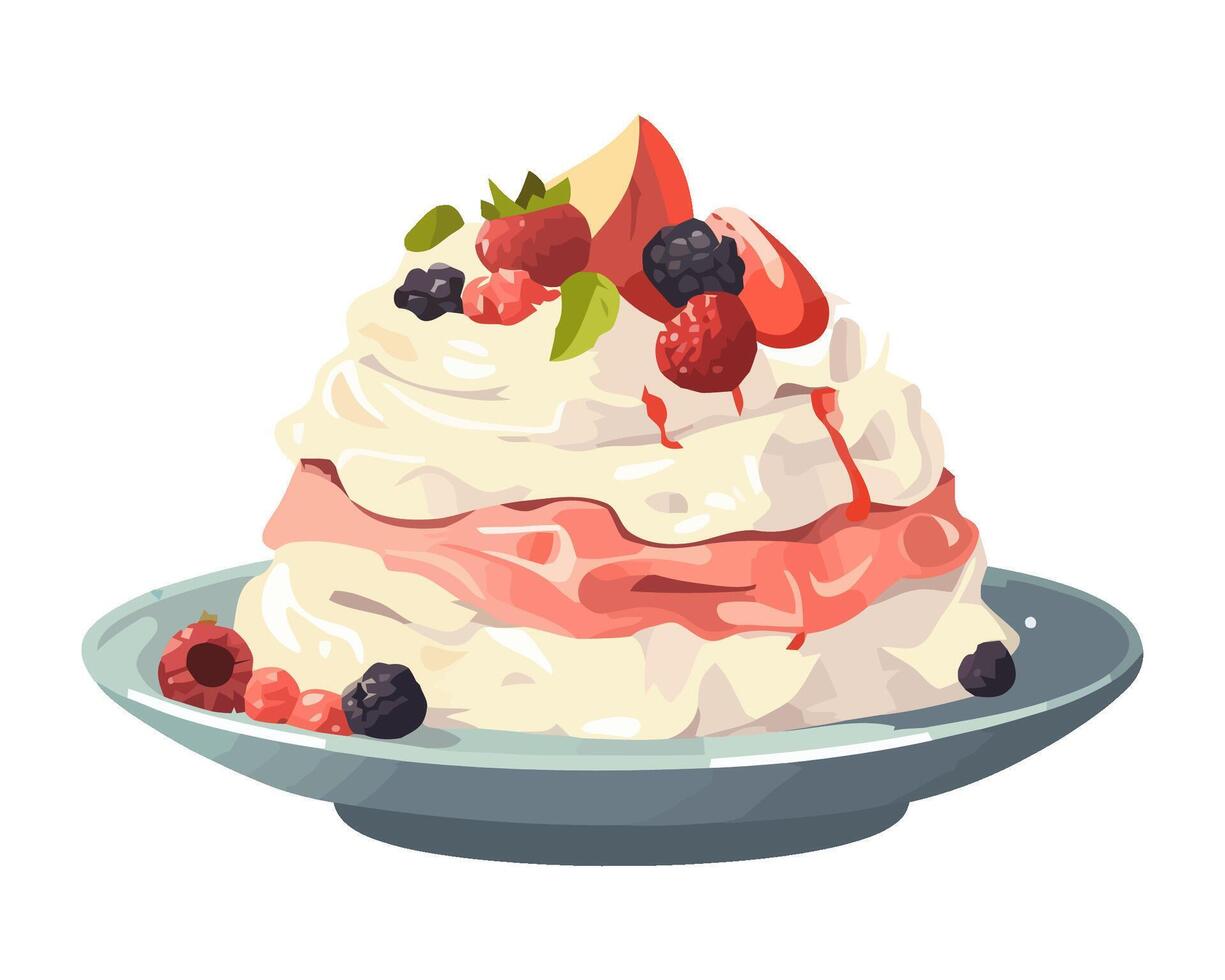Sweet berry dessert with whipped cream topping icon isolated vector