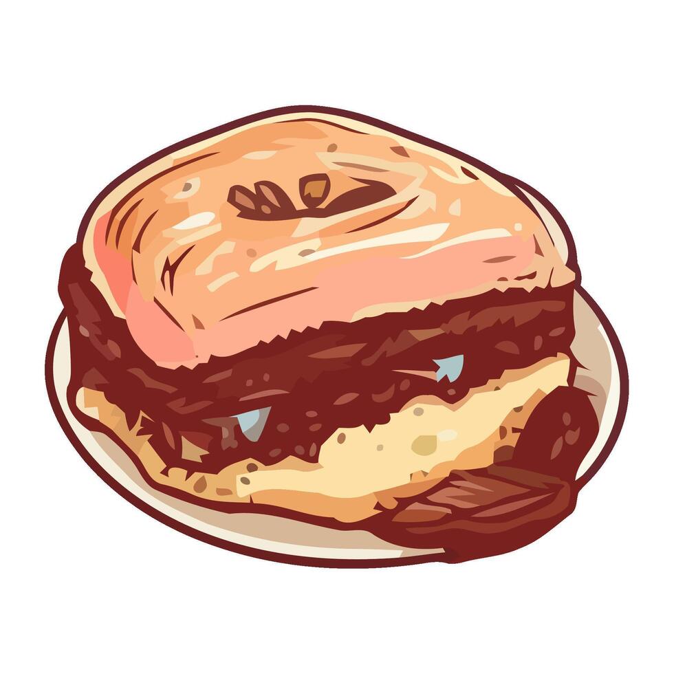 chocolate cake with whipped cream icing icon isolated vector