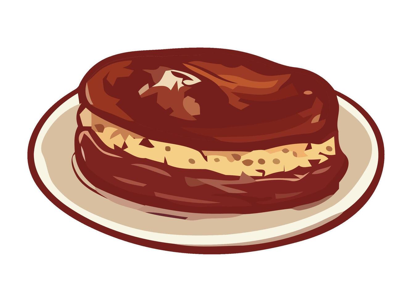 Sweet dessert on plate, chocolate icing swirls vector