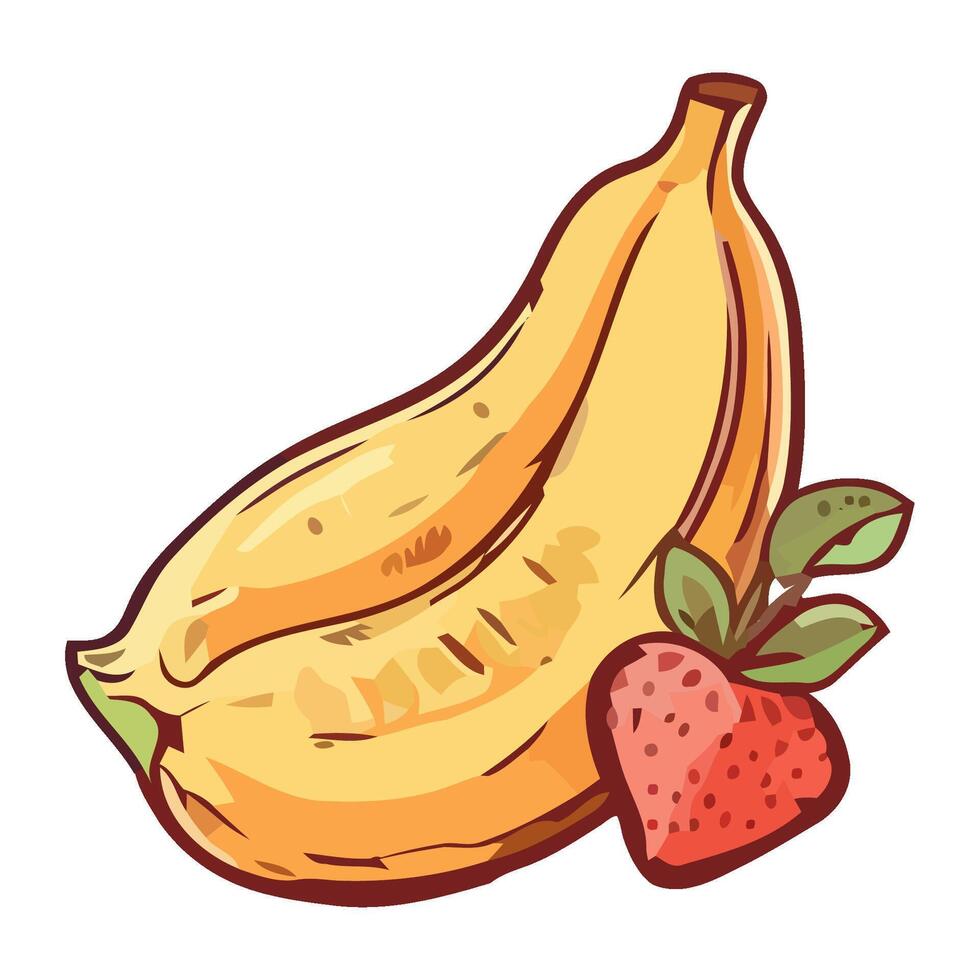 Juicy strawberry and banana fruits icon isolated vector