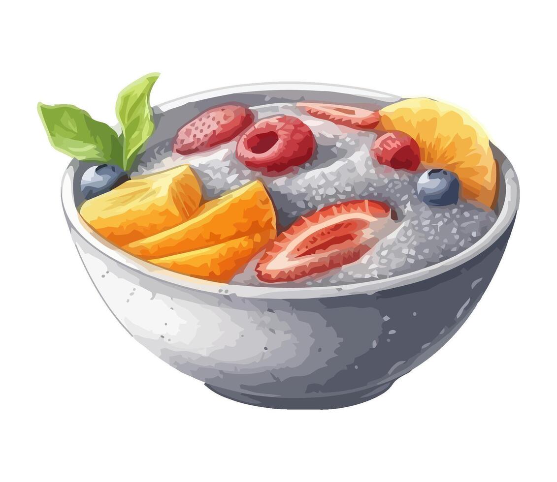 Fresh fruit salad in crockery bowl icon isolated vector