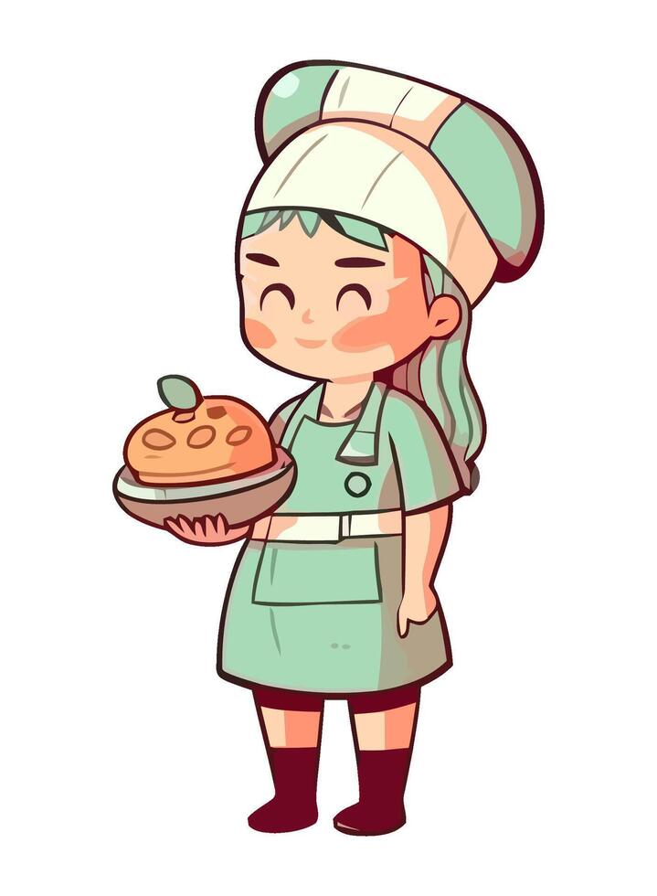 Smiling chef girl cooking gourmet meal icon isolated vector