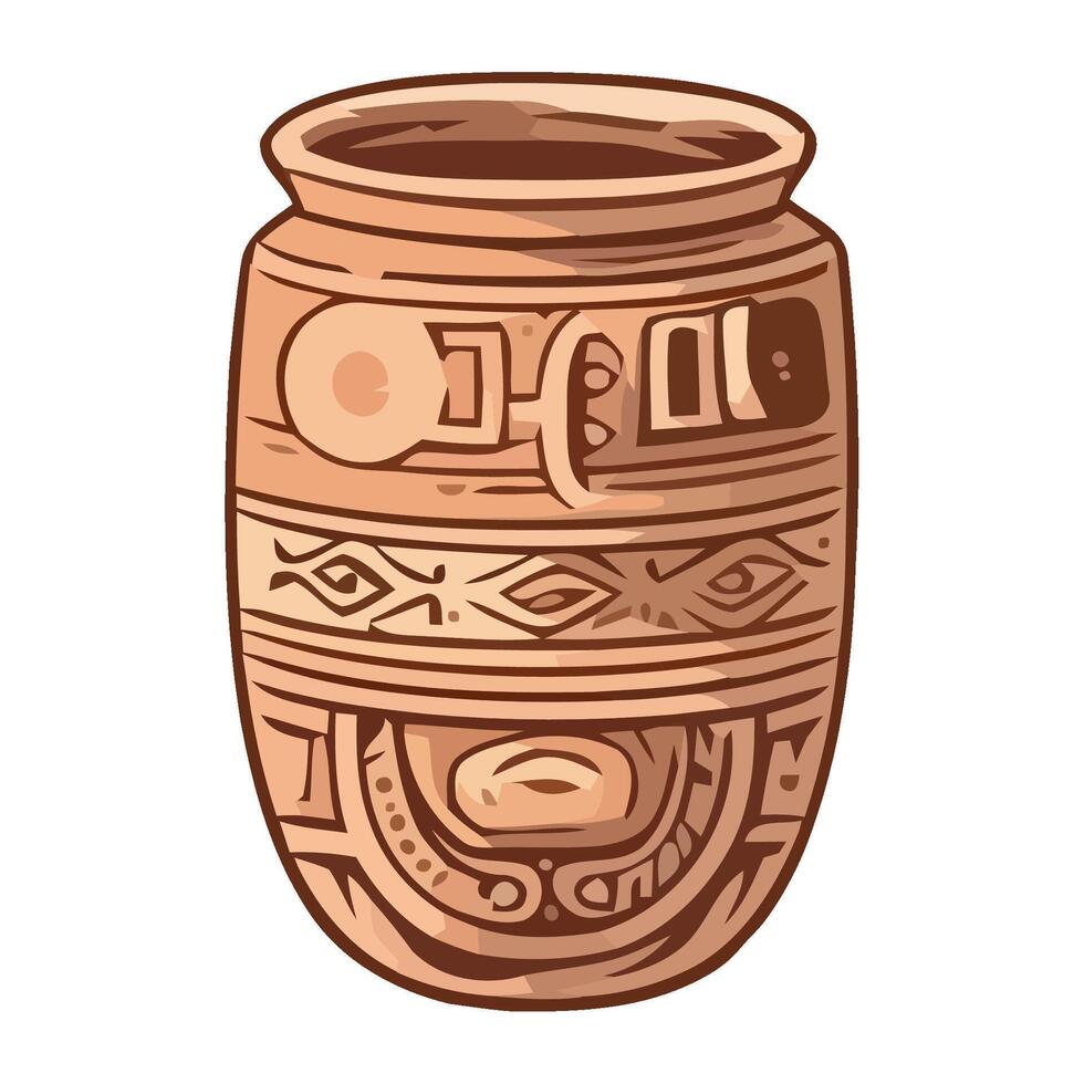 Ancient terracotta vase, ornate indigenous culture icon isolated vector