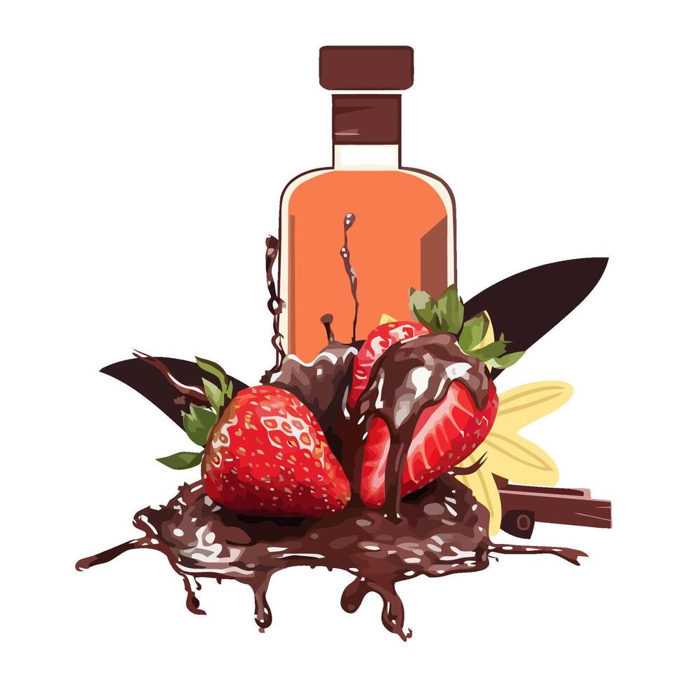 Sweet strawberry dessert with chocolate and cream icon isolated vector