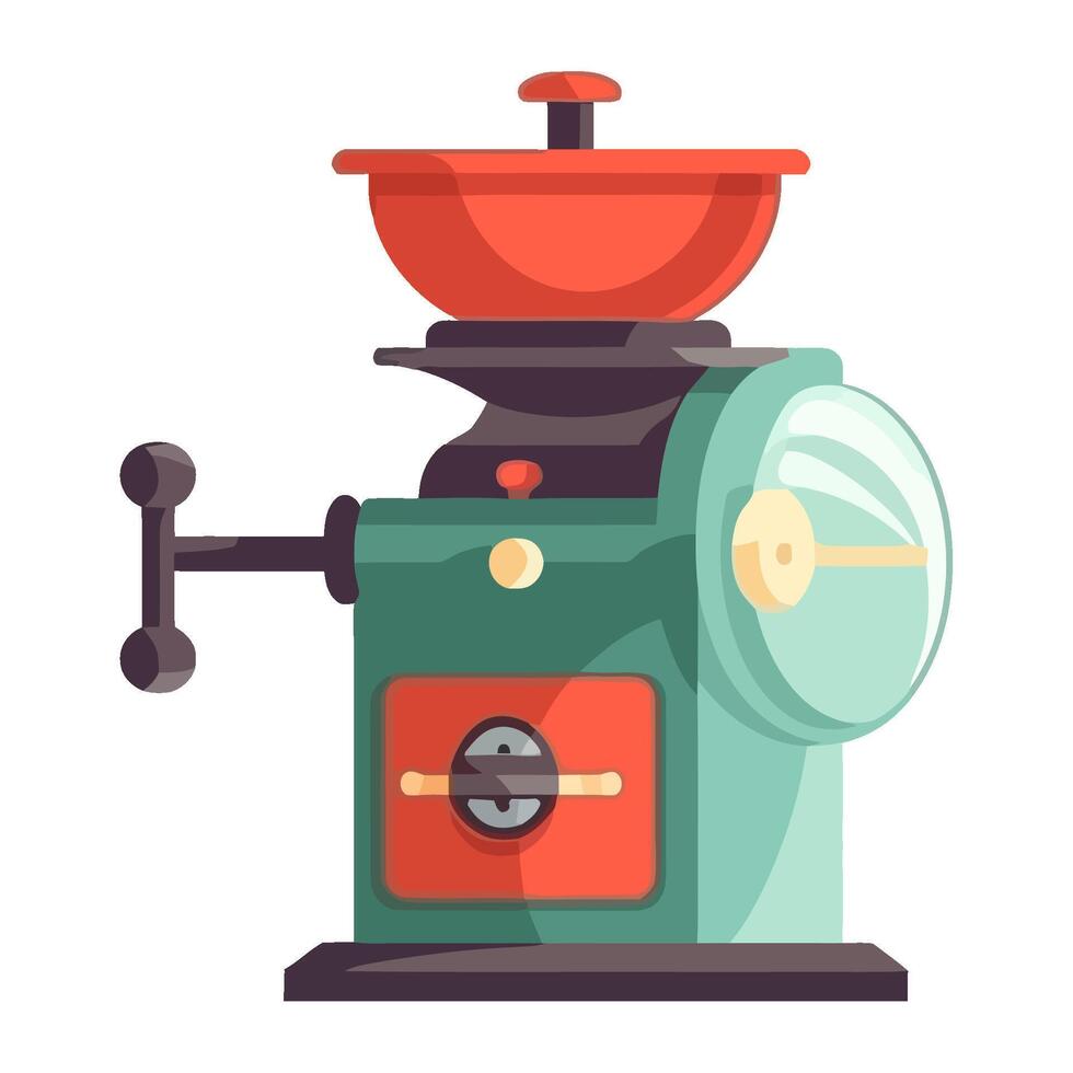 Freshly ground beans in antique coffee grinder icon isolated vector
