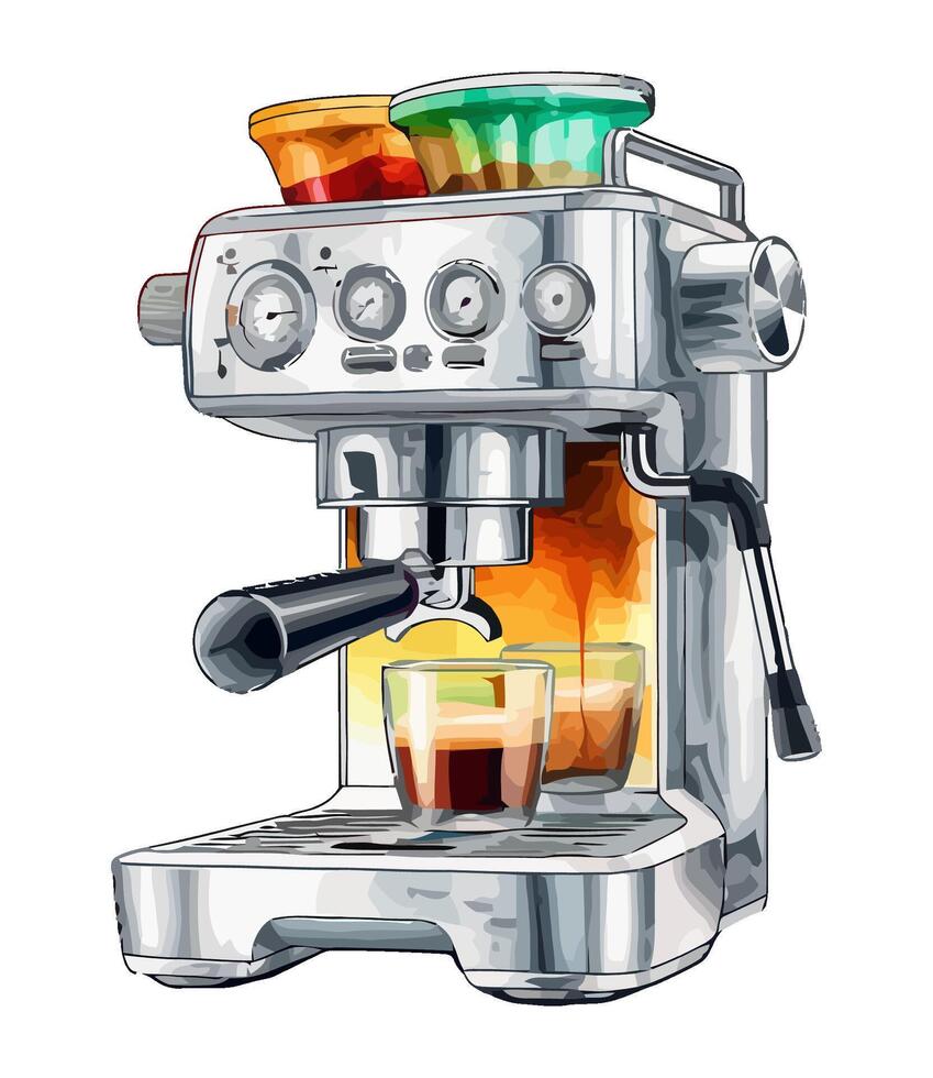 Barista brews fresh cappuccino in chrome machinery icon vector