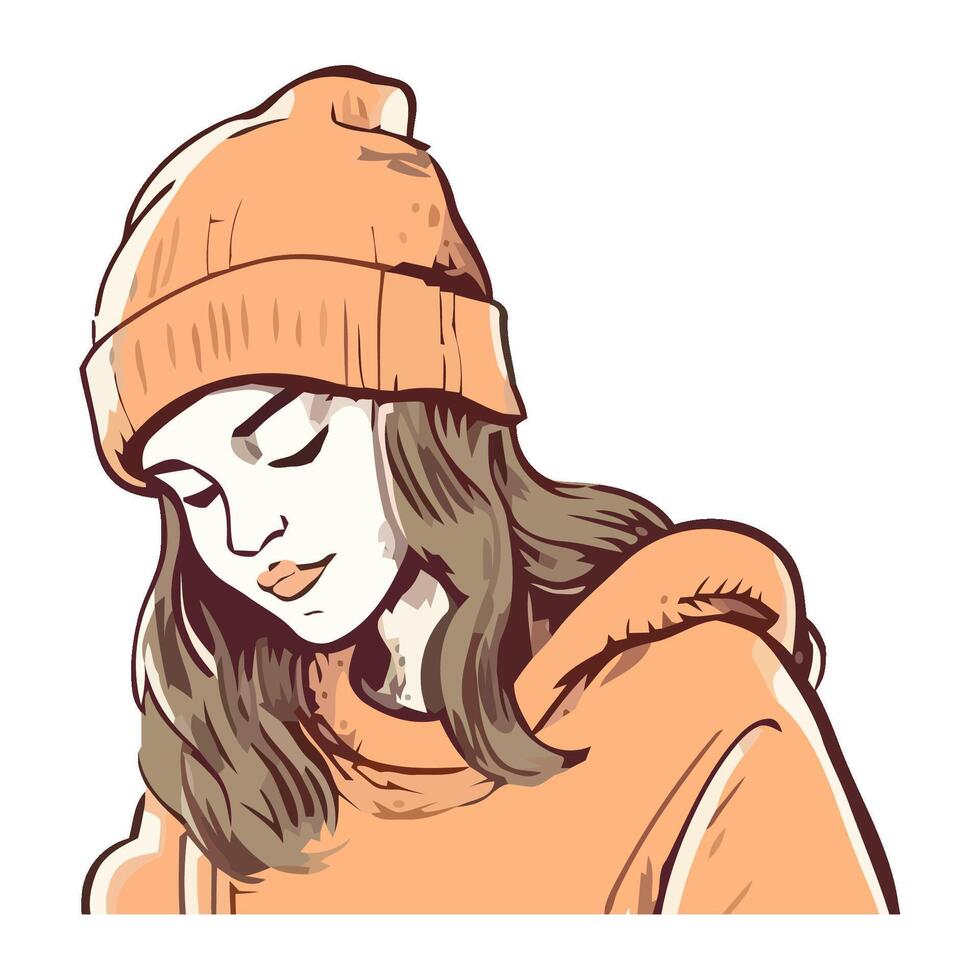 Smiling woman in wool, enjoying winter season icon isolated vector