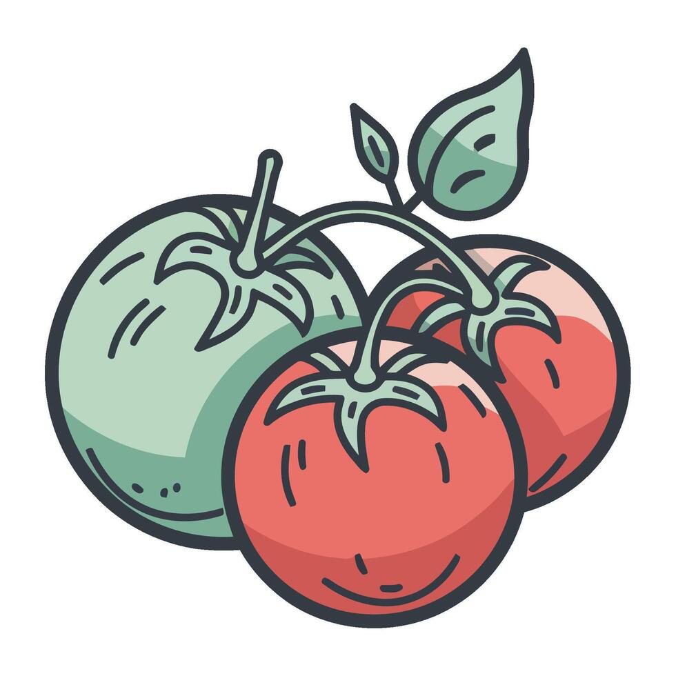 Fresh organic vegetables, ripe and juicy tomatoes icon isolated vector
