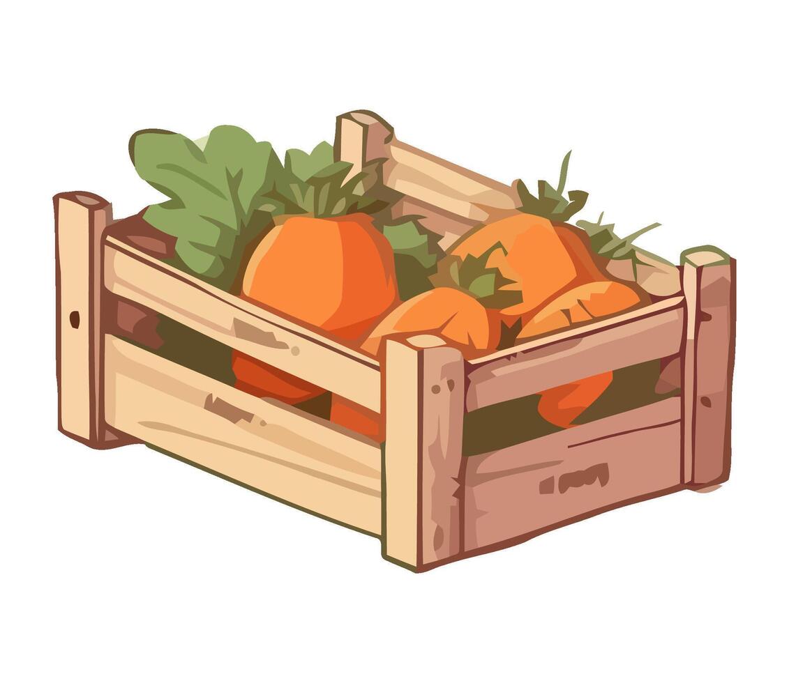 Fresh harvest of organic vegetables in wooden crate icon isolated vector