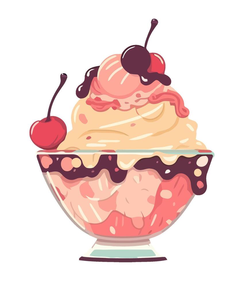 Whipped cream and strawberry sauce top dessert ball icon isolated vector
