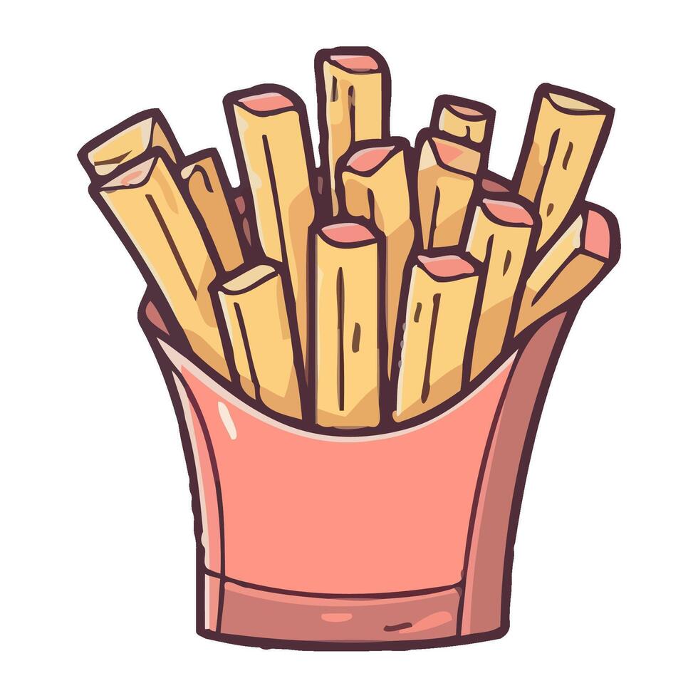 Crunchy French fries, prepared potato, snack icon isolated vector