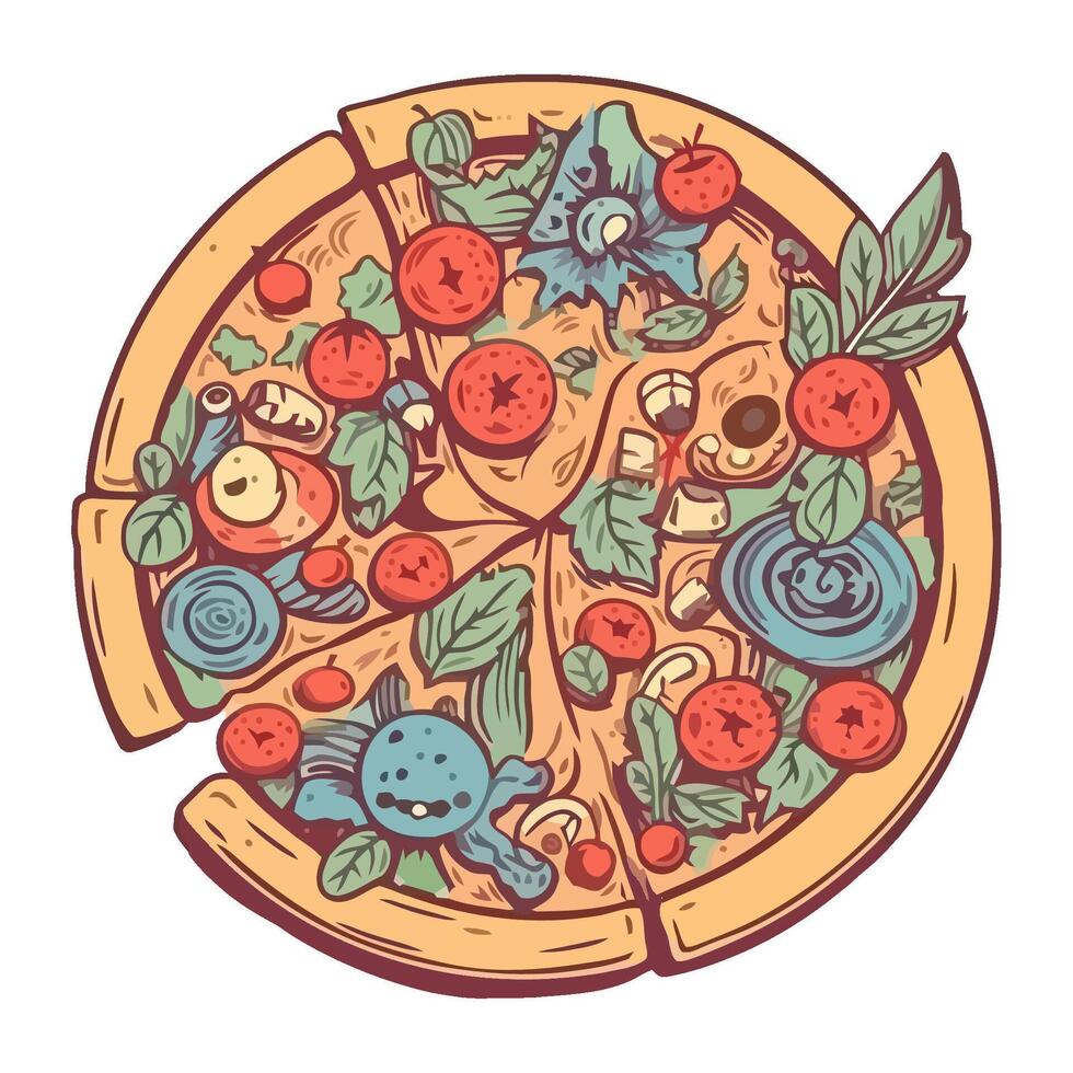 Freshly cooked pizza with mozzarella and salami icon vector