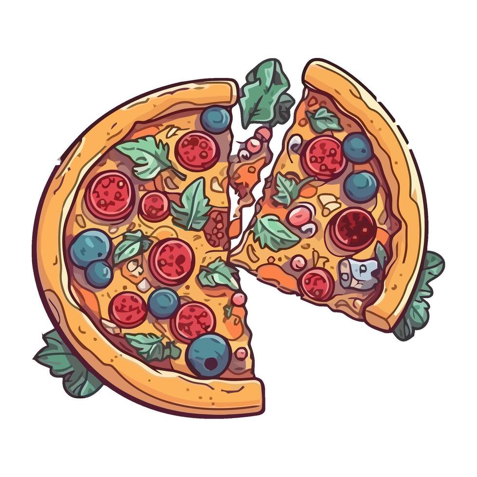 Freshly baked pizza with mozzarella and salami icon isolated vector