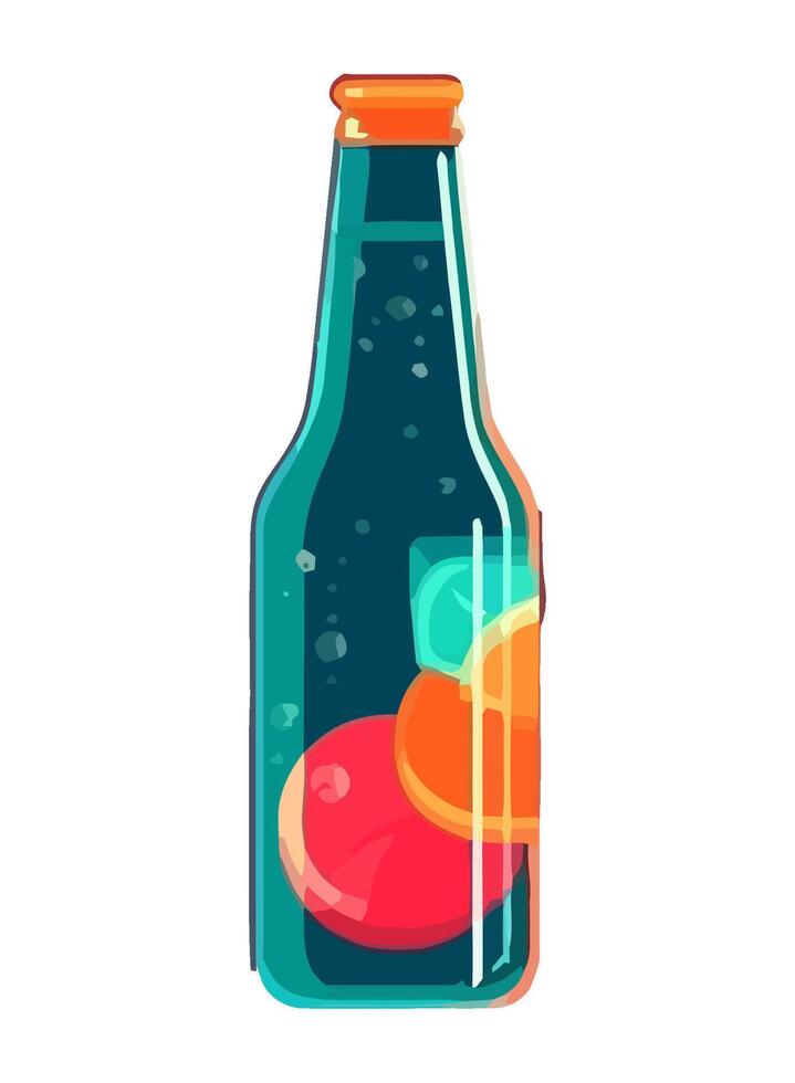 Liquid refreshment in a glass bottle icon isolated vector