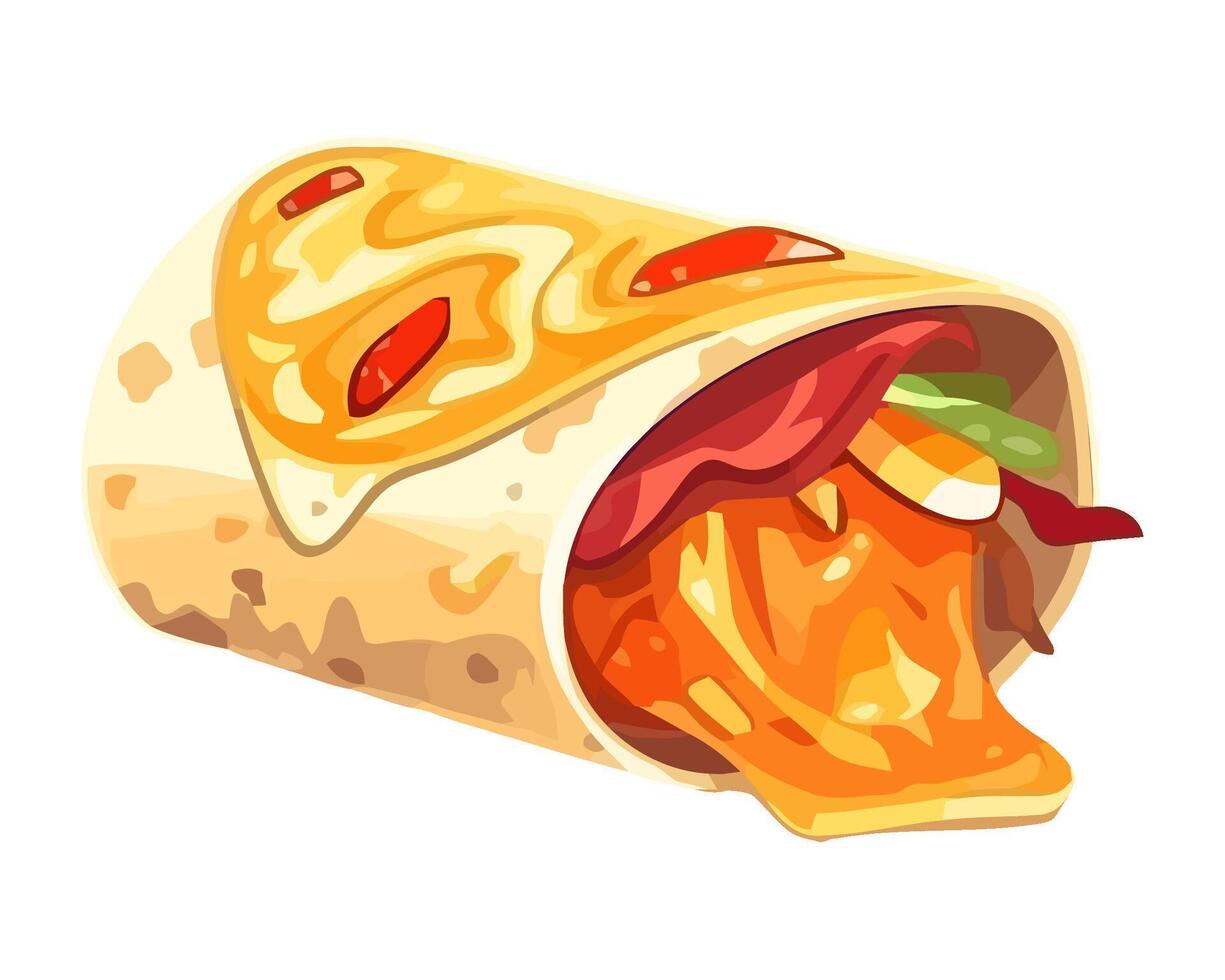 Freshly cooked gourmet burrito food icon isolated vector