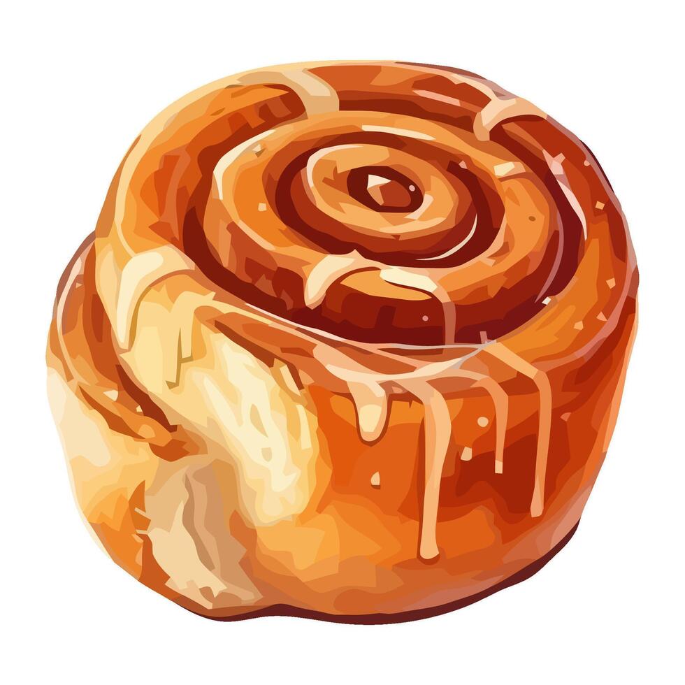 Homemade baked roll with creamy icing icon isolated vector