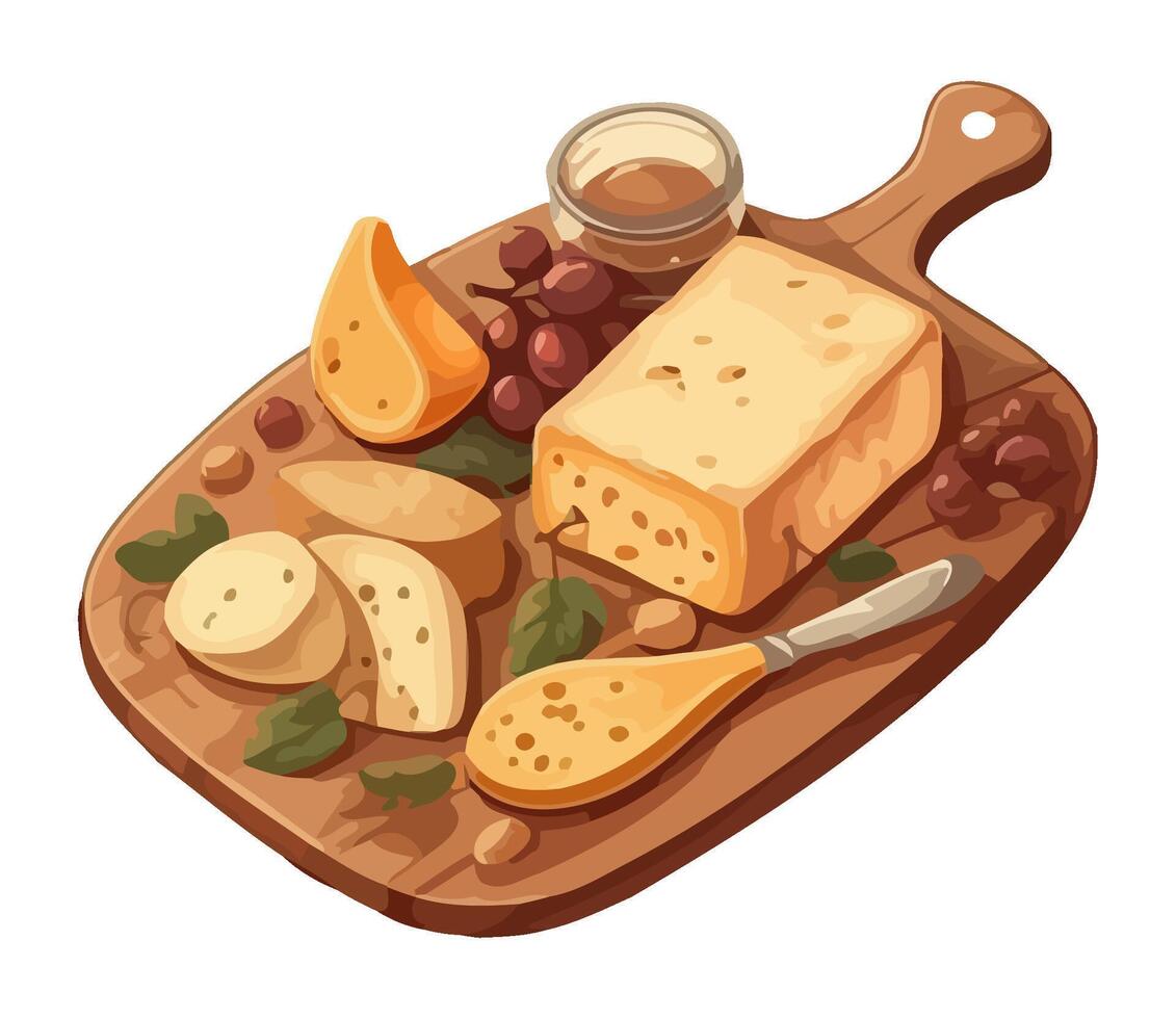 Fresh organic cheese on wooden plate icon isolated vector
