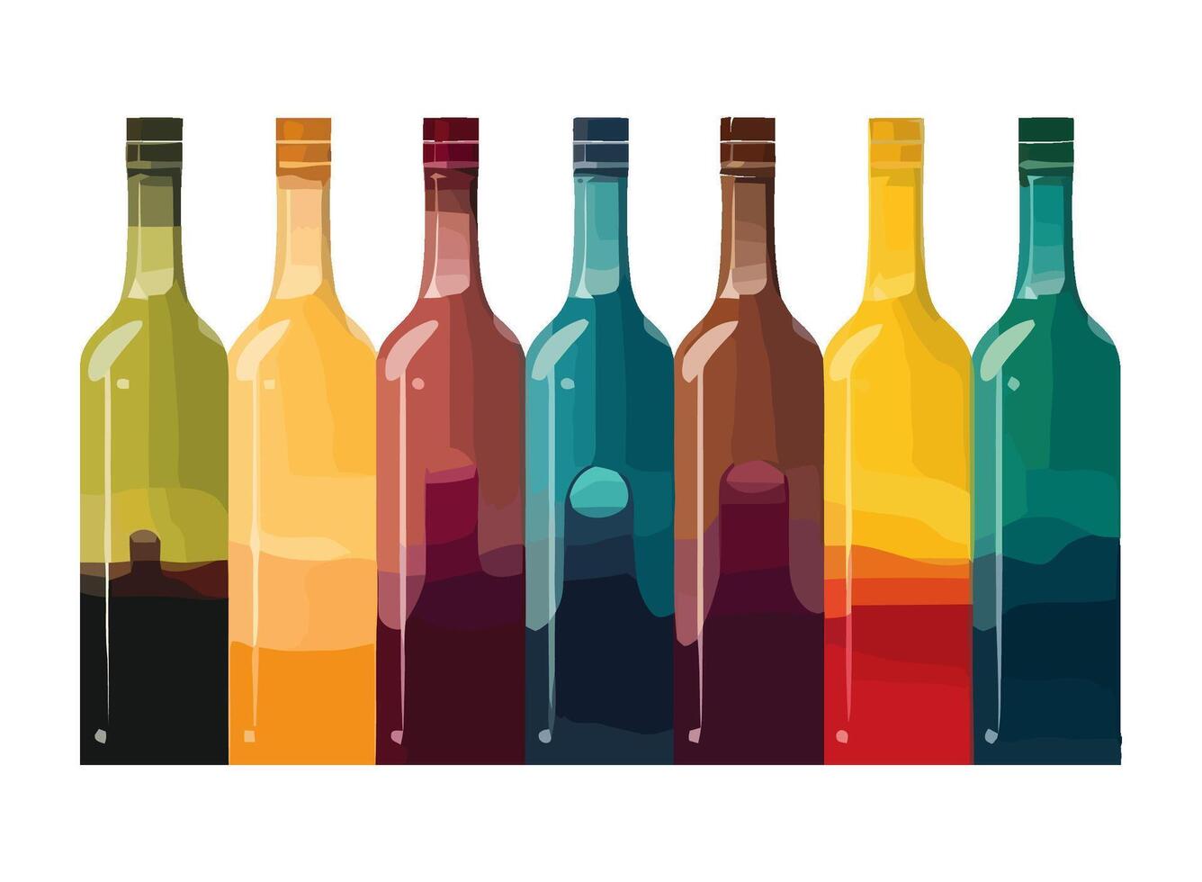Multi colored wine bottle on transparent backdrop icon isolated vector